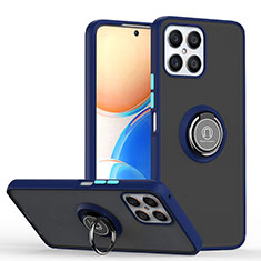 Coque Contour Silicone et Plastique Housse Etui Mat avec Magnetique Support Bague Anneau QW2 pour Huawei Honor X8 4G Bleu