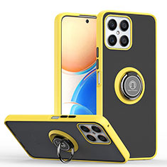 Coque Contour Silicone et Plastique Housse Etui Mat avec Magnetique Support Bague Anneau QW2 pour Huawei Honor X8 4G Jaune