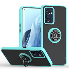 Coque Contour Silicone et Plastique Housse Etui Mat avec Magnetique Support Bague Anneau QW2 pour OnePlus Nord CE 2 5G Cyan