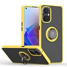 Coque Contour Silicone et Plastique Housse Etui Mat avec Magnetique Support Bague Anneau QW2 pour Oppo F21 Pro 5G Jaune