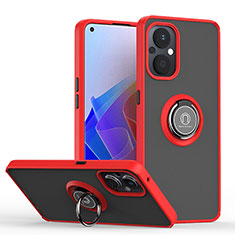 Coque Contour Silicone et Plastique Housse Etui Mat avec Magnetique Support Bague Anneau QW2 pour Oppo F21 Pro 5G Rouge