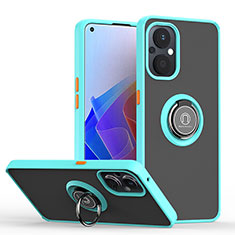 Coque Contour Silicone et Plastique Housse Etui Mat avec Magnetique Support Bague Anneau QW2 pour Oppo Reno7 Lite 5G Cyan