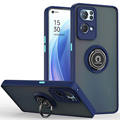 Coque Contour Silicone et Plastique Housse Etui Mat avec Magnetique Support Bague Anneau QW2 pour Oppo Reno7 Pro 5G Bleu