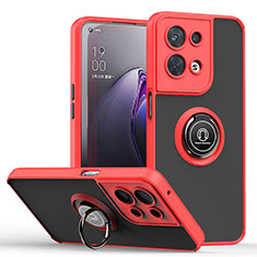 Coque Contour Silicone et Plastique Housse Etui Mat avec Magnetique Support Bague Anneau QW2 pour Oppo Reno8 Pro 5G Rouge