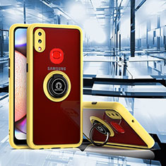 Coque Contour Silicone et Plastique Housse Etui Mat avec Magnetique Support Bague Anneau QW2 pour Samsung Galaxy A10s Jaune