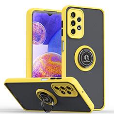 Coque Contour Silicone et Plastique Housse Etui Mat avec Magnetique Support Bague Anneau QW2 pour Samsung Galaxy A23 4G Jaune