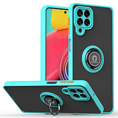 Coque Contour Silicone et Plastique Housse Etui Mat avec Magnetique Support Bague Anneau QW2 pour Samsung Galaxy M53 5G Cyan