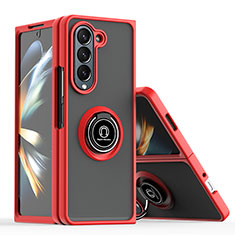 Coque Contour Silicone et Plastique Housse Etui Mat avec Magnetique Support Bague Anneau QW2 pour Samsung Galaxy Z Fold5 5G Rouge