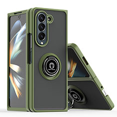 Coque Contour Silicone et Plastique Housse Etui Mat avec Magnetique Support Bague Anneau QW2 pour Samsung Galaxy Z Fold5 5G Vert Armee