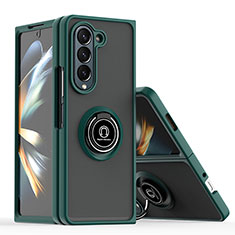 Coque Contour Silicone et Plastique Housse Etui Mat avec Magnetique Support Bague Anneau QW2 pour Samsung Galaxy Z Fold5 5G Vert Nuit