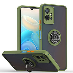 Coque Contour Silicone et Plastique Housse Etui Mat avec Magnetique Support Bague Anneau QW2 pour Vivo iQOO Z6 5G Vert Armee