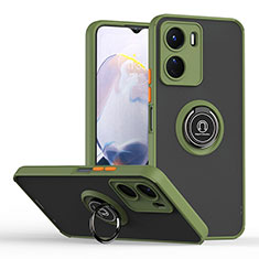 Coque Contour Silicone et Plastique Housse Etui Mat avec Magnetique Support Bague Anneau QW2 pour Vivo Y16 Vert Armee