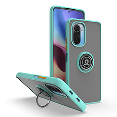 Coque Contour Silicone et Plastique Housse Etui Mat avec Magnetique Support Bague Anneau QW2 pour Xiaomi Mi 11X Pro 5G Cyan