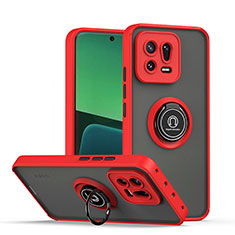 Coque Contour Silicone et Plastique Housse Etui Mat avec Magnetique Support Bague Anneau QW2 pour Xiaomi Mi 13 Pro 5G Rouge