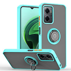 Coque Contour Silicone et Plastique Housse Etui Mat avec Magnetique Support Bague Anneau QW2 pour Xiaomi Redmi 10 5G Cyan