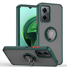 Coque Contour Silicone et Plastique Housse Etui Mat avec Magnetique Support Bague Anneau QW2 pour Xiaomi Redmi 10 5G Vert Nuit