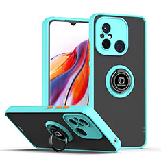 Coque Contour Silicone et Plastique Housse Etui Mat avec Magnetique Support Bague Anneau QW2 pour Xiaomi Redmi 12C 4G Cyan