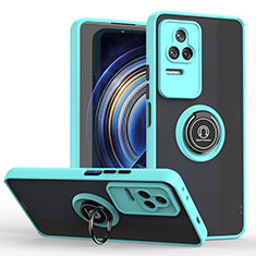 Coque Contour Silicone et Plastique Housse Etui Mat avec Magnetique Support Bague Anneau QW2 pour Xiaomi Redmi K50 5G Cyan