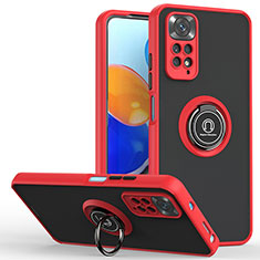 Coque Contour Silicone et Plastique Housse Etui Mat avec Magnetique Support Bague Anneau QW2 pour Xiaomi Redmi Note 11 4G (2022) Rouge