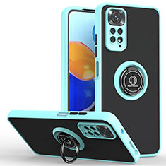 Coque Contour Silicone et Plastique Housse Etui Mat avec Magnetique Support Bague Anneau QW2 pour Xiaomi Redmi Note 11 Pro 4G Cyan