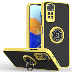 Coque Contour Silicone et Plastique Housse Etui Mat avec Magnetique Support Bague Anneau QW2 pour Xiaomi Redmi Note 11 Pro 4G Jaune