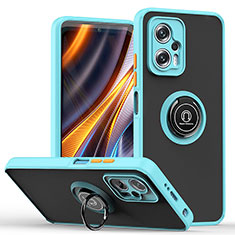 Coque Contour Silicone et Plastique Housse Etui Mat avec Magnetique Support Bague Anneau QW2 pour Xiaomi Redmi Note 12T Pro 5G Cyan