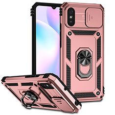 Coque Contour Silicone et Plastique Housse Etui Mat avec Magnetique Support Bague Anneau QW3 pour Xiaomi Redmi 9i Or Rose