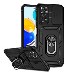 Coque Contour Silicone et Plastique Housse Etui Mat avec Magnetique Support Bague Anneau QW3 pour Xiaomi Redmi Note 11S 4G Noir