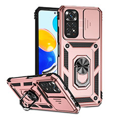 Coque Contour Silicone et Plastique Housse Etui Mat avec Magnetique Support Bague Anneau QW3 pour Xiaomi Redmi Note 11S 4G Or Rose