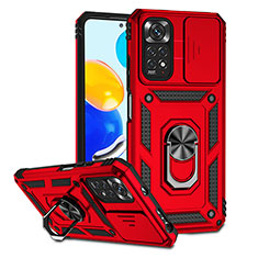 Coque Contour Silicone et Plastique Housse Etui Mat avec Magnetique Support Bague Anneau QW3 pour Xiaomi Redmi Note 11S 4G Rouge