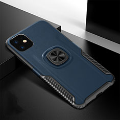 Coque Contour Silicone et Plastique Housse Etui Mat avec Magnetique Support Bague Anneau R01 pour Apple iPhone 11 Bleu