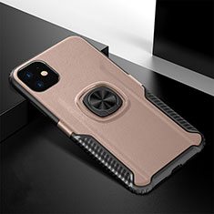 Coque Contour Silicone et Plastique Housse Etui Mat avec Magnetique Support Bague Anneau R01 pour Apple iPhone 11 Or Rose