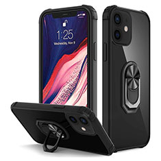 Coque Contour Silicone et Plastique Housse Etui Mat avec Magnetique Support Bague Anneau R01 pour Apple iPhone 12 Mini Noir