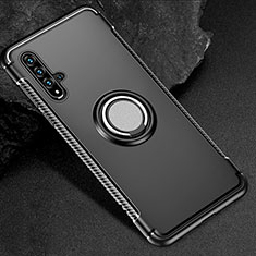 Coque Contour Silicone et Plastique Housse Etui Mat avec Magnetique Support Bague Anneau R01 pour Huawei Honor 20S Noir