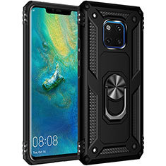 Coque Contour Silicone et Plastique Housse Etui Mat avec Magnetique Support Bague Anneau R01 pour Huawei Mate 20 Pro Noir