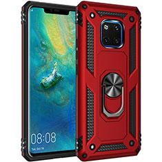 Coque Contour Silicone et Plastique Housse Etui Mat avec Magnetique Support Bague Anneau R01 pour Huawei Mate 20 Pro Rouge