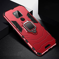 Coque Contour Silicone et Plastique Housse Etui Mat avec Magnetique Support Bague Anneau R01 pour Huawei Mate 20 X 5G Rouge