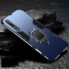 Coque Contour Silicone et Plastique Housse Etui Mat avec Magnetique Support Bague Anneau R01 pour Huawei P20 Pro Bleu