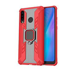 Coque Contour Silicone et Plastique Housse Etui Mat avec Magnetique Support Bague Anneau R01 pour Huawei P30 Lite New Edition Rouge