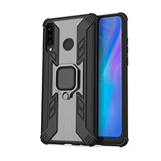 Coque Contour Silicone et Plastique Housse Etui Mat avec Magnetique Support Bague Anneau R01 pour Huawei P30 Lite XL Noir