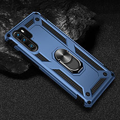 Coque Contour Silicone et Plastique Housse Etui Mat avec Magnetique Support Bague Anneau R01 pour Huawei P30 Pro Bleu