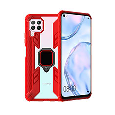 Coque Contour Silicone et Plastique Housse Etui Mat avec Magnetique Support Bague Anneau R01 pour Huawei P40 Lite Rouge