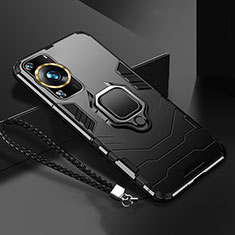 Coque Contour Silicone et Plastique Housse Etui Mat avec Magnetique Support Bague Anneau R01 pour Huawei P60 Pro Noir