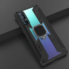 Coque Contour Silicone et Plastique Housse Etui Mat avec Magnetique Support Bague Anneau R01 pour Oppo Reno3 Pro Noir