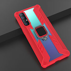 Coque Contour Silicone et Plastique Housse Etui Mat avec Magnetique Support Bague Anneau R01 pour Oppo Reno3 Pro Rouge