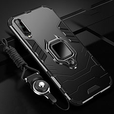 Coque Contour Silicone et Plastique Housse Etui Mat avec Magnetique Support Bague Anneau R01 pour Samsung Galaxy A70S Noir