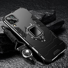 Coque Contour Silicone et Plastique Housse Etui Mat avec Magnetique Support Bague Anneau R01 pour Samsung Galaxy F12 Noir