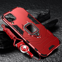 Coque Contour Silicone et Plastique Housse Etui Mat avec Magnetique Support Bague Anneau R01 pour Samsung Galaxy F12 Rouge