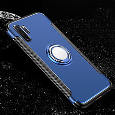 Coque Contour Silicone et Plastique Housse Etui Mat avec Magnetique Support Bague Anneau R01 pour Samsung Galaxy Note 10 Plus Bleu Ciel