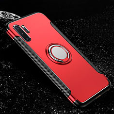 Coque Contour Silicone et Plastique Housse Etui Mat avec Magnetique Support Bague Anneau R01 pour Samsung Galaxy Note 10 Plus Rouge